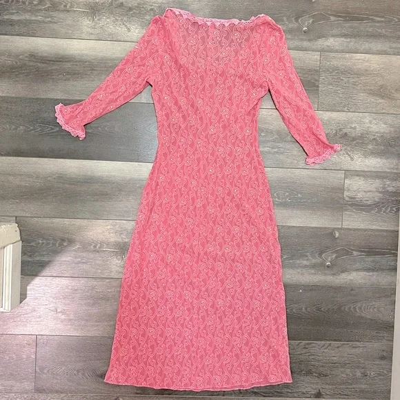 🚫SOLD🚫 Vintage Betsey Johnson Pink Sheer Midi Dress - Picture 4 of 7